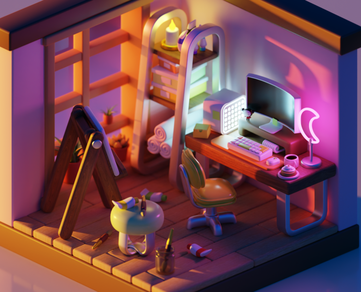 Сozy artist's Isometric room