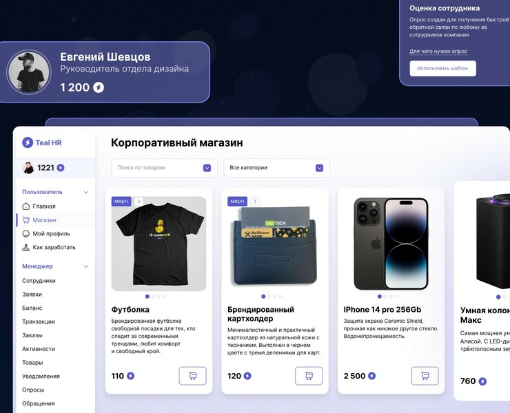Геймифицированный сервис мотивации персонала Teal HR — Интерфейсы на Dprofile