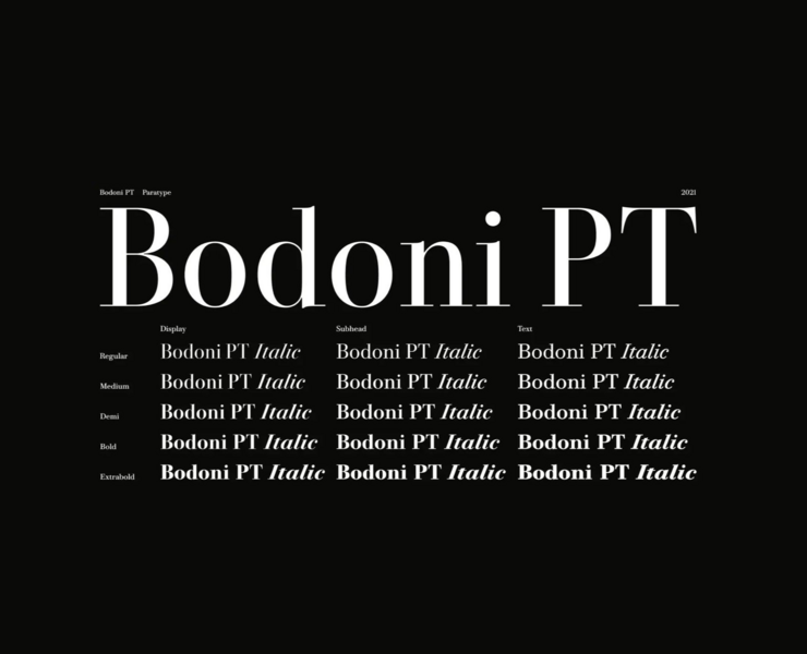 Bodoni PT Typefamily